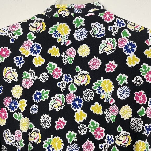 Vicky Tiel Midi Wrap Dress Size XL Black Colorful Floral Stretch Casual Career - Picture 7 of 10